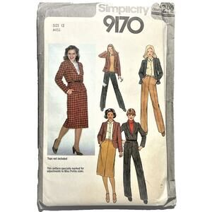 Simplicity 9170 Sewing Pattern Misses Skirt Pants Lined Jacket Size 12 Uncut